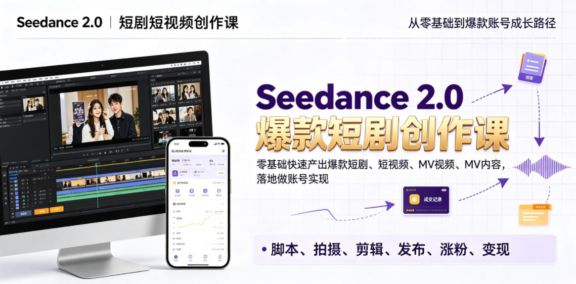 Seedance 2.0短剧短视频创作课，零基础快速产出爆款短剧、短视频、MV内容，落地做账号实现变现-网创项目总站