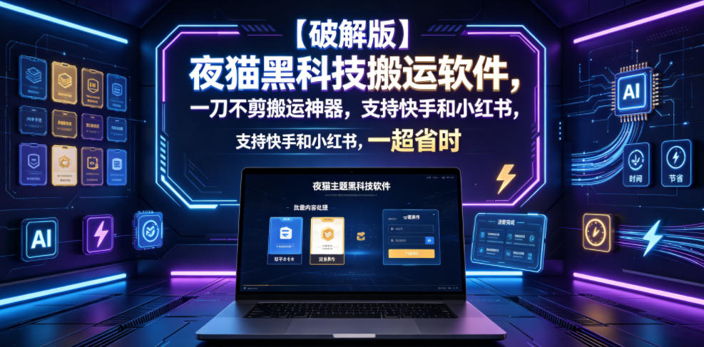 【破解版】夜猫黑科技搬运软件，一刀不剪搬运神器，支持快手和小红书，一键搬运超省时！-网创项目总站