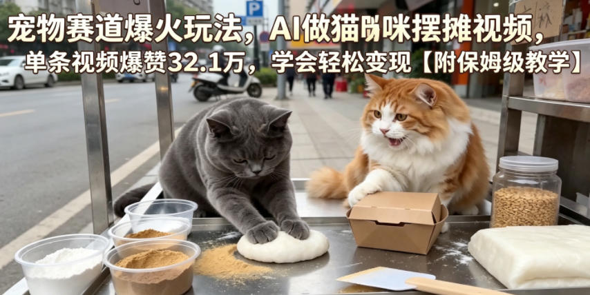 宠物赛道爆火玩法，AI做猫咪摆摊视频，单条视频爆赞32.1万，学会轻松变现【附保姆级教学】-网创项目总站