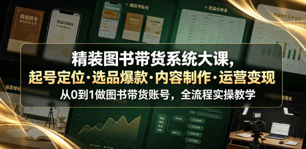 精装图书带货系统大课，起号定位・选品爆款・内容制作・运营变现，从0到1做图书带货账号，全流程实操教学-网创项目总站