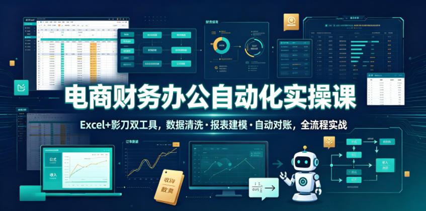 电商财务办公自动化实操课,Excel+影刀双工具,数据清洗・报表建模・自动对账,全流程实战-网创项目总站