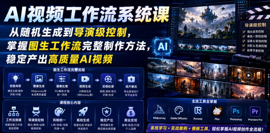 AI视频工作流系统课，从随机生成到导演级控制，掌握图生工作流完整制作方法，稳定产出高质量AI视频-网创项目总站