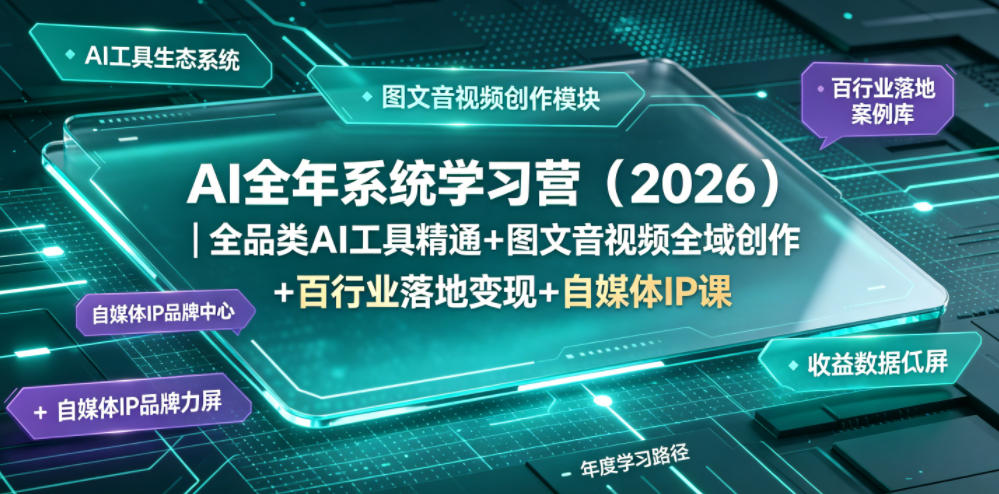 AI全年系统学习营(2026)｜全品类AI工具精通+图文音视频全域创作+百行业落地变现+自媒体IP打造年度进阶大课-网创项目总站