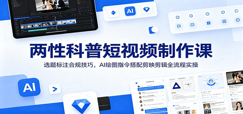 两性科普短视频制作课：选题标注合规技巧，AI绘图指令搭配剪映剪辑全流程实操-网创项目总站