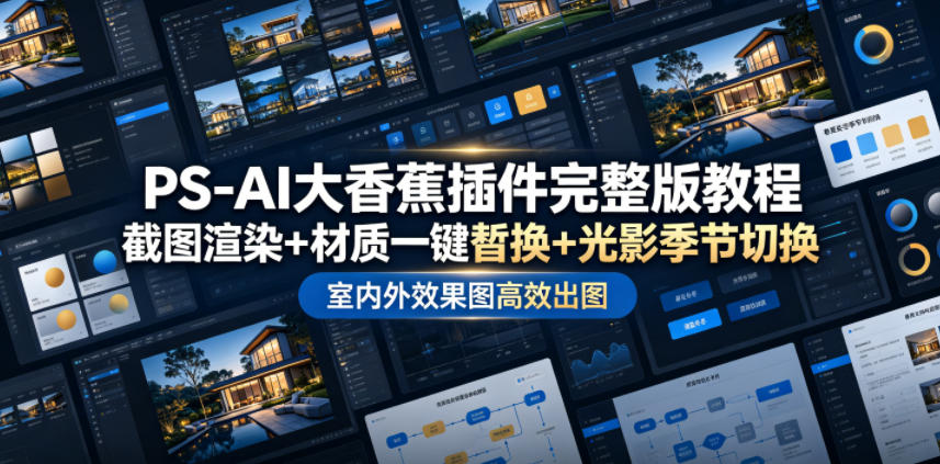 PS-AI大香蕉插件完整版教程，截图渲染+材质一键替换+光影季节切换，室内外效果图高效出图高阶课程-网创项目总站