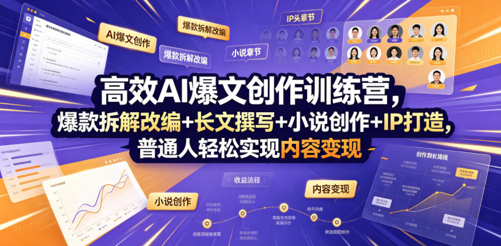 高效AI爆文创作训练营，爆款拆解改编+长文撰写+小说创作+IP打造，普通人轻松实现内容变现-网创项目总站