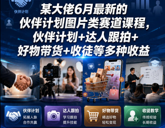 某大佬6月最新的伙伴计划图片类赛道课程，伙伴计划+达人跟拍+好物带货+收徒等多种收益-网创项目总站