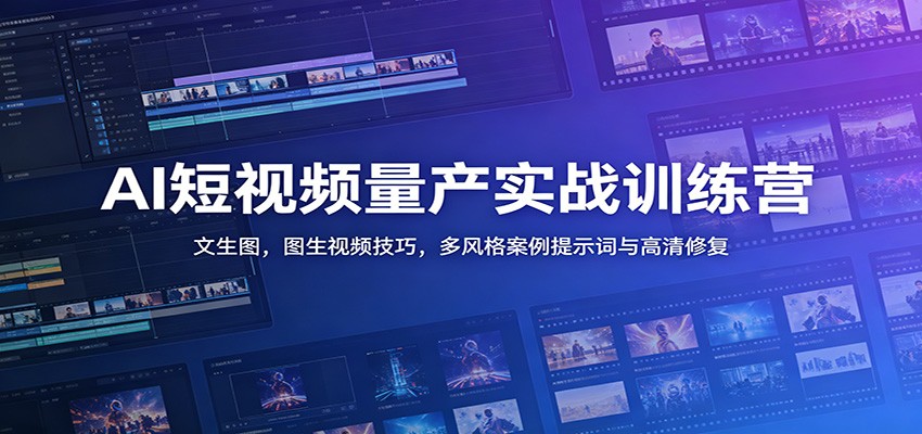 AI短视频量产实战训练营：文生图，图生视频技巧，多风格案例提示词与高清修复-网创项目总站