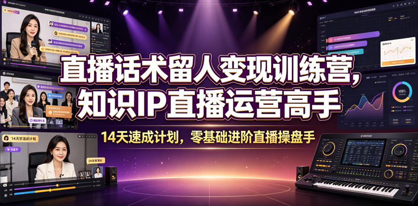 直播话术留人变现训练营，知识IP直播运营高手，14天速成计划，零基础进阶直播操盘手-网创项目总站