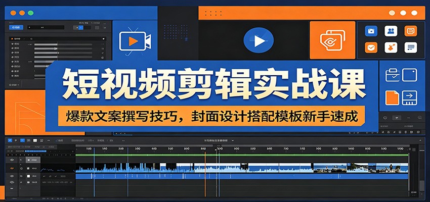短视频剪辑实战课：爆款文案撰写技巧，封面设计搭配模板新手速成-网创项目总站