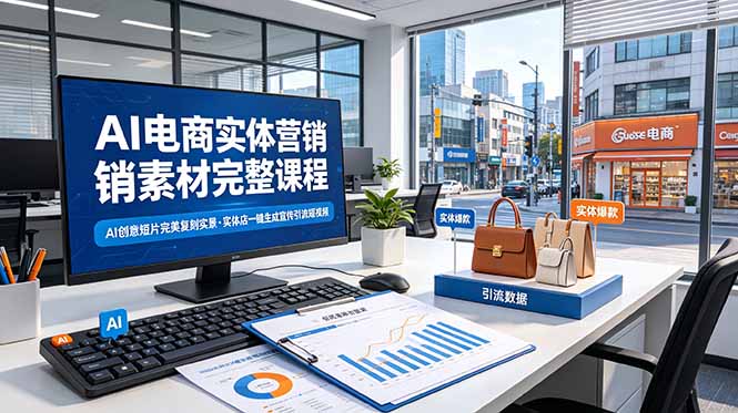 AI电商实体营销素材完整课程，AI创意短片完美复刻实景，实体店一键生成宣传引流短视频-网创项目总站