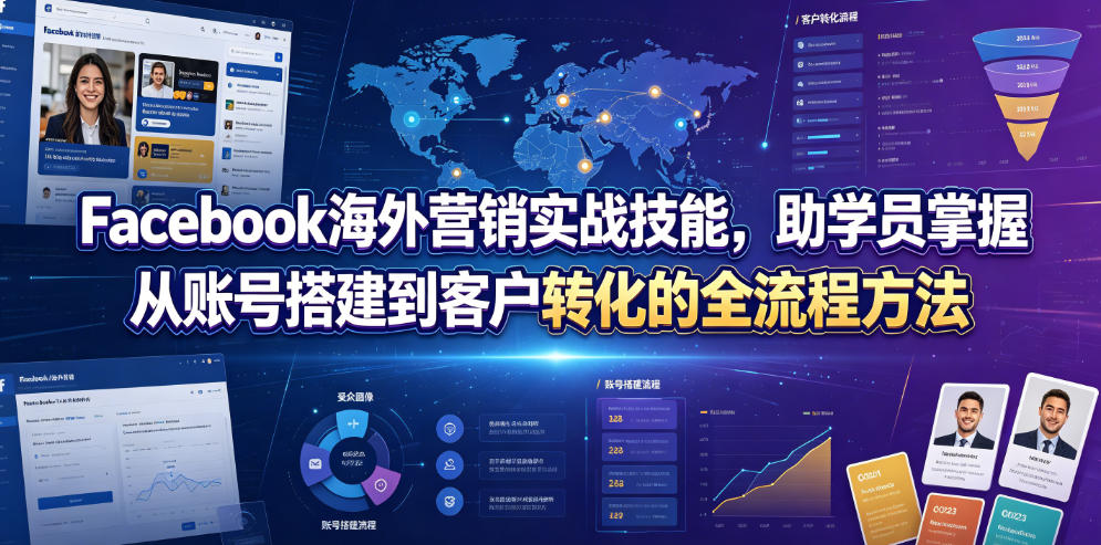 Facebook海外营销实战技能，助学员掌握从账号搭建到客户转化的全流程方法-网创项目总站