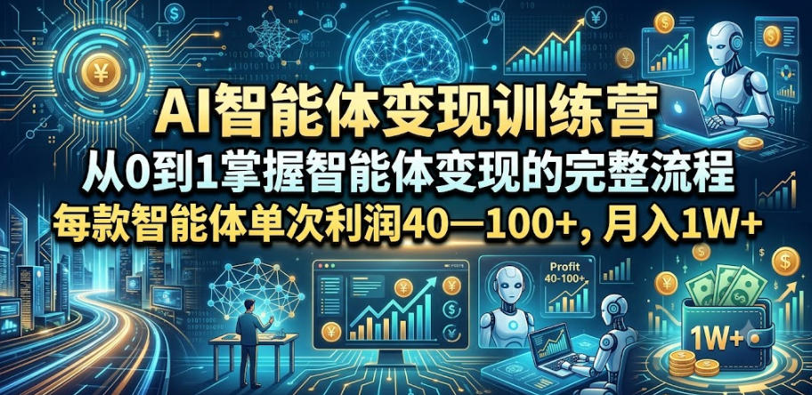 AI智能体变现训练营，从0到1掌握智能体变现的完整流程，每款智能体单次利润40—100+，月入1W+-网创项目总站