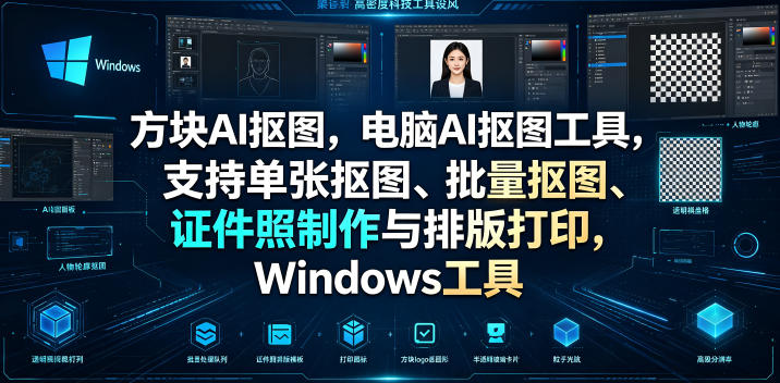 方块AI抠图,电脑AI抠图工具,支持单张抠图、批量抠图、证件照制作与排版打印,Windows工具-网创项目总站