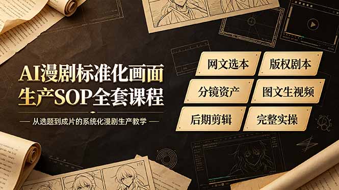 AI漫剧标准化画面生产SOP全套课程，网文选本版权剧本分镜资产全覆盖，图文生视频后期剪辑完整实操教学-网创项目总站