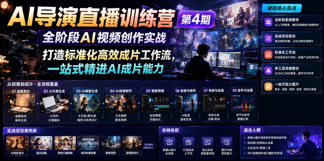 AI导演直播训练营第4期｜全阶段AI视频创作实战，打造标准化高效成片工作流，一站式精进AI成片能力-网创项目总站