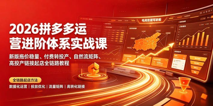 2026拼多多运营进阶体系实战课｜新版拖价稳量、付费转投产、自然流矩阵、高投产链接起店全链路教程-网创项目总站