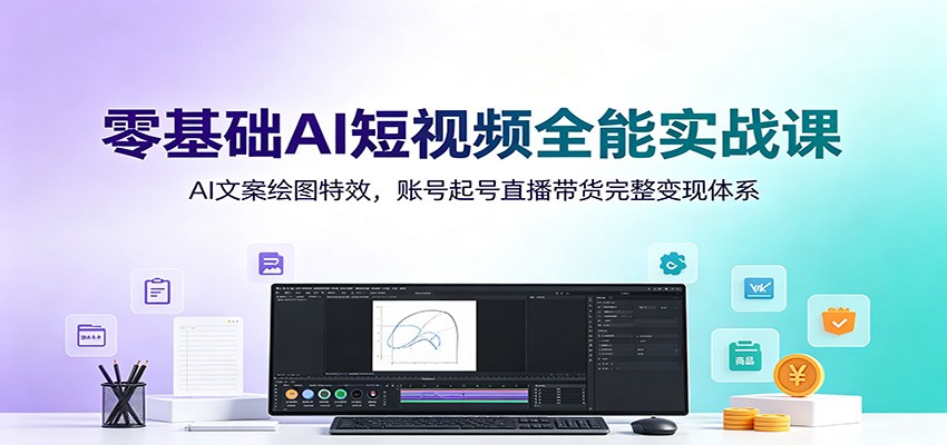 零基础AI短视频全能实战课：AI文案绘图特效，账号起号直播带货完整变现体系-网创项目总站