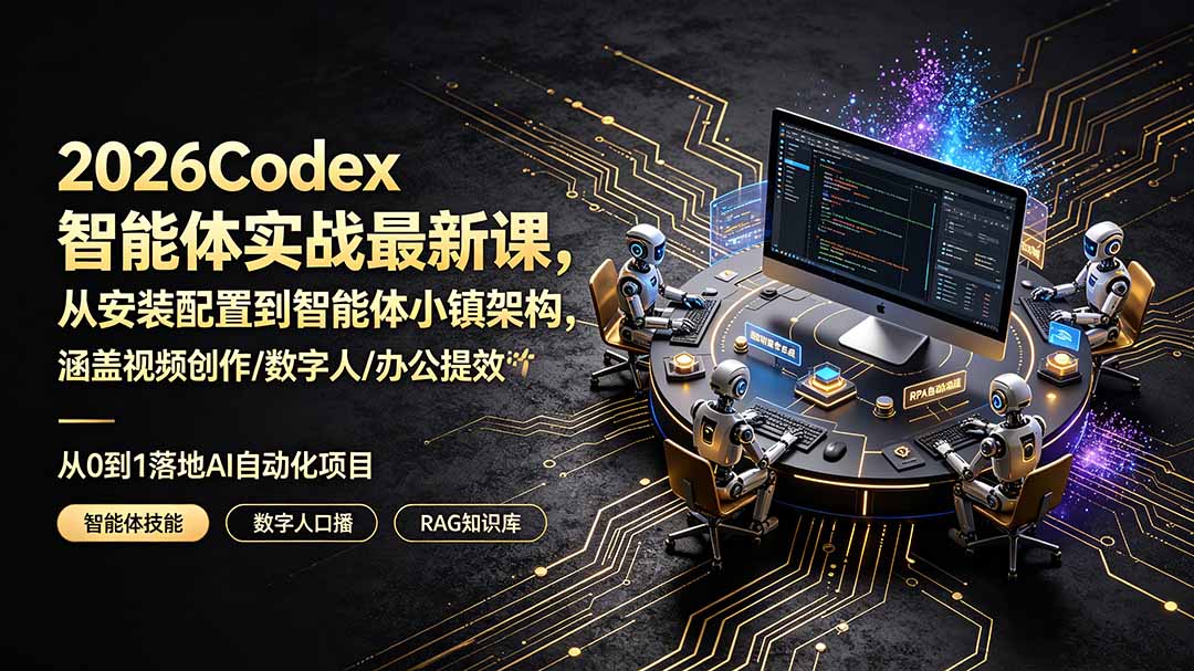 2026Codex智能体实战最新课，从安装配置到智能体小镇架构，涵盖视频创作/数字人/办公提效全技能-网创项目总站