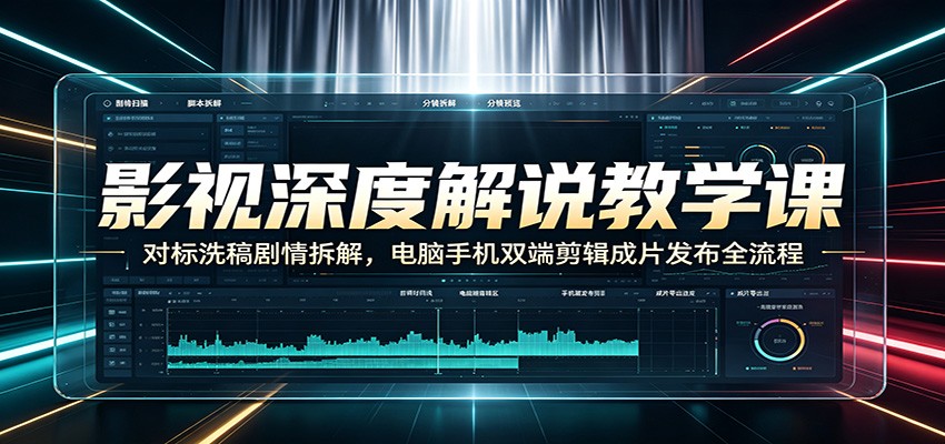 影视深度解说教学课：对标洗稿剧情拆解，电脑手机双端剪辑成片发布全流程-网创项目总站