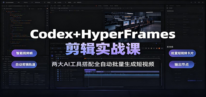 Codex+HyperFrames剪辑实战课：两大AI工具搭配全自动批量生成短视频-网创项目总站