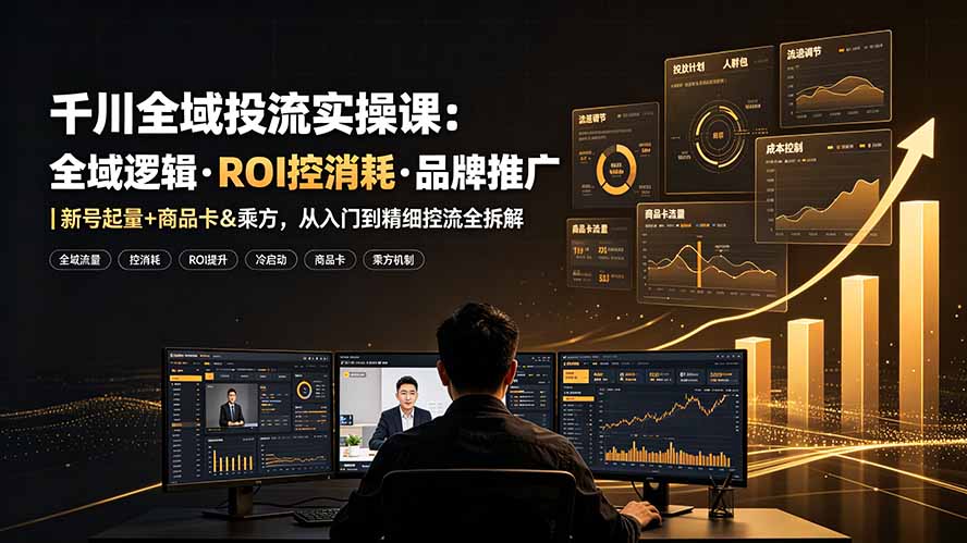 千川全域投流实操课：全域逻辑·ROI控消耗·品牌推广｜新号起量+商品卡&乘方，从入门到精细控流全拆解-网创项目总站