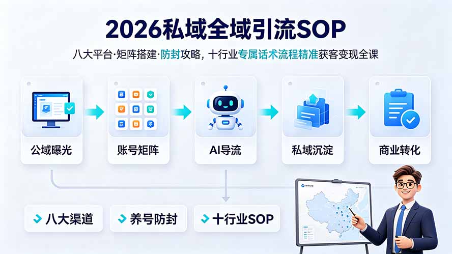 2026私域全域引流SOP｜八大平台·矩阵搭建·防封攻略，十行业专属话术流程精准获客变现全课-网创项目总站