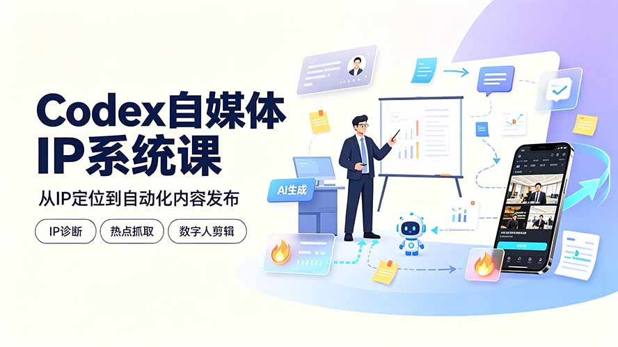 Codex自媒体IP系统课：IP诊断/热点抓取/IP蒸馏 Skill，爆款复刻数字人多平台自动发布教程-网创项目总站