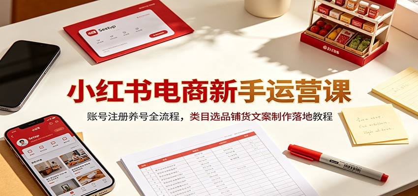 小红书电商新手运营课：账号注册养号全流程，类目选品铺货文案制作落地教程-网创项目总站