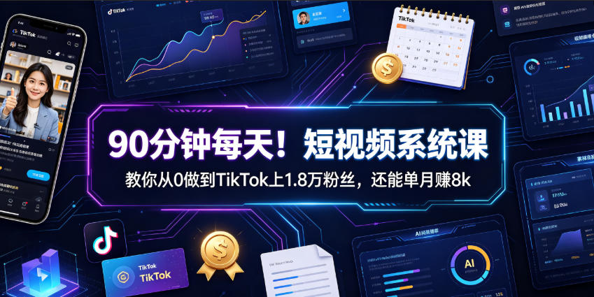 90分钟每天！短视频系统课教你从0做到TikTok上1.8万粉丝，还能单月賺8k【原创双语字幕】-网创项目总站
