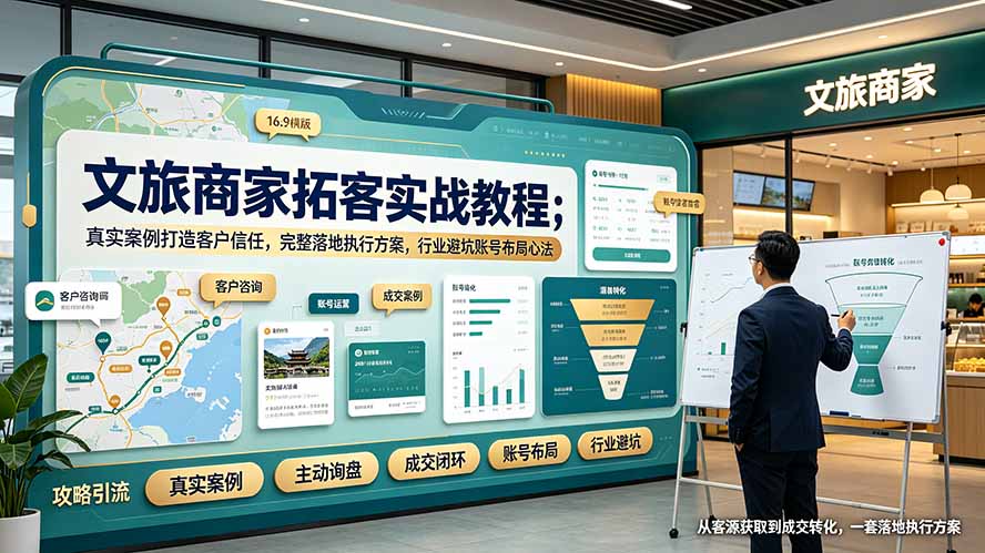 文旅商家拓客实战教程；真实案例打造客户信任，完整落地执行方案，行业避坑账号布局心法-网创项目总站
