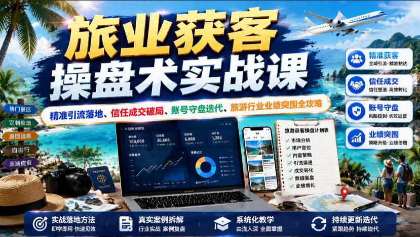 旅业获客操盘术实战课|精准引流落地、信任成交破局、账号守盘迭代、旅游行业业绩突围全攻略-网创项目总站