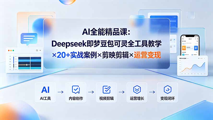 AI全能精品课:Deepseek即梦豆包可灵全工具教学×20+实战案例×剪映剪辑×运营变现-网创项目总站