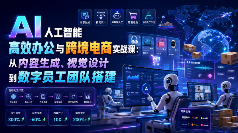 AI人工智能高效办公与跨境电商实战课:从内容生成、视觉设计到数字员工团队搭建-网创项目总站