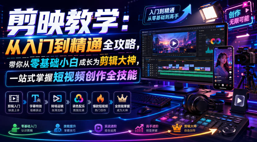 剪映教学:从入门到精通全攻略,带你从零基础小白成长为剪辑大神,一站式掌握短视频创作全技能-网创项目总站
