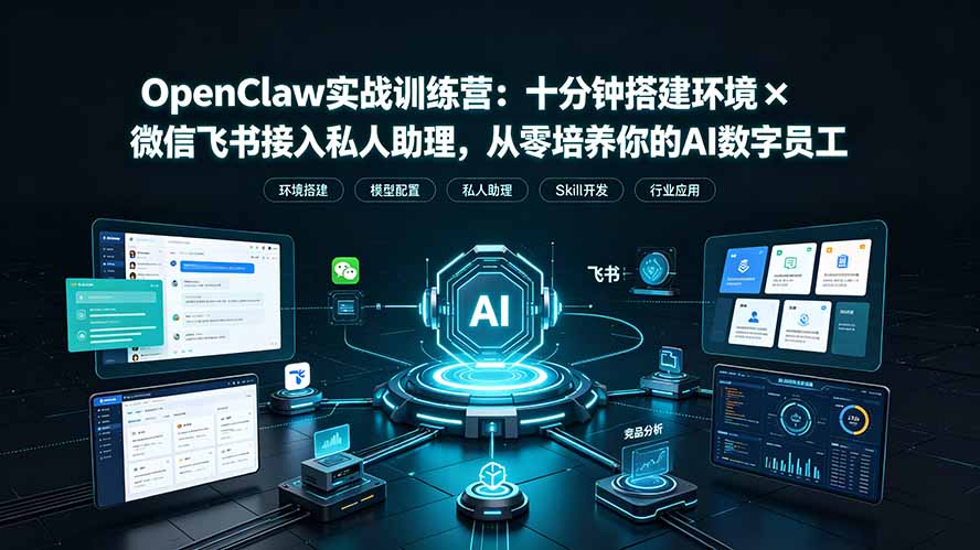 OpenClaw实战特训营:十分钟搭建环境×微信飞书接入私人助理,从零培养你的AI数字员工-网创项目总站
