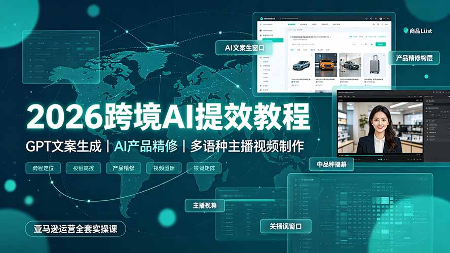 2026跨境AI提效教程·GPT文案生成|AI产品精修|多语种主播视频制作,亚马逊运营全套实操课-网创项目总站