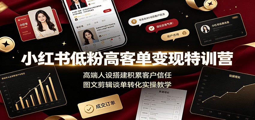 小红书低粉高客单变现特训营:高端人设搭建积累客户信任,图文剪辑谈单转化实操教学-网创项目总站