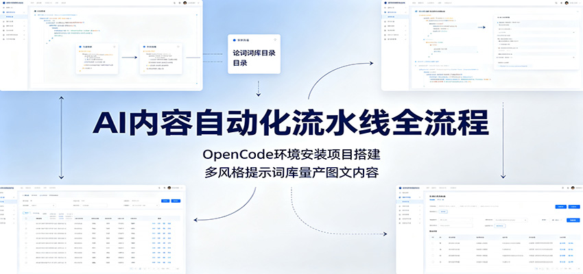 AI内容自动化流水线全流程:OpenCode环境安装项目搭建,多风格提示词库量产图文内容-网创项目总站