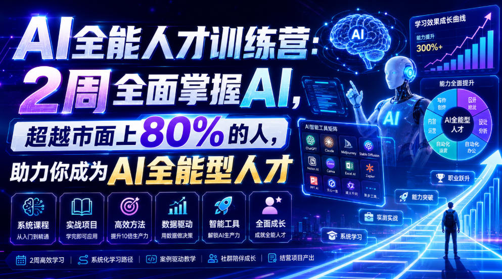AI全能人才训练营:2周全面掌握AI,超越市面上80%的人,助力你成为AI全能型人才-网创项目总站