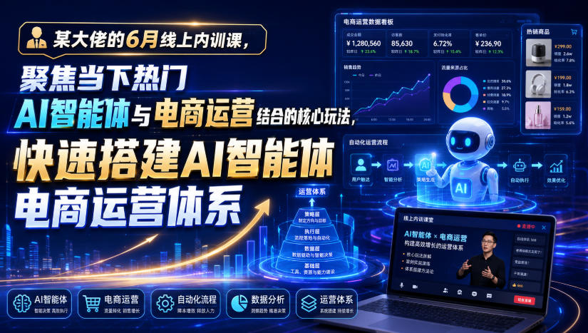 某大佬的6月线上内训课，聚焦当下热门AI智能体与电商运营结合的核心玩法，快速搭建AI智能体电商运营体系-网创项目总站