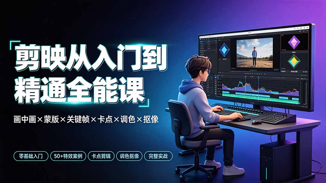 剪映从入门到精通全能课：画中画×蒙版×关键帧×卡点×调色×抠像，一站式掌握剪辑核心技能-网创项目总站
