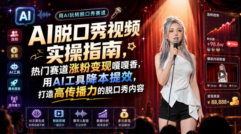 AI脱口秀视频实操指南,热门赛道涨粉变现嘎嘎香,用AI工具降本提效,打造高传播力的脱口秀内容-网创项目总站