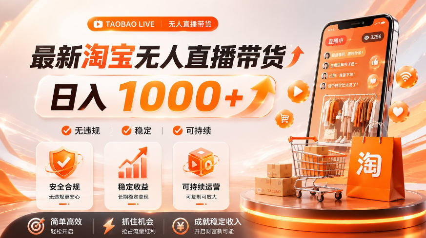 拒绝死工资!淘宝无人直播,让你睡觉都在进账,单设备日入1k+普通人的变现蓝海【揭秘】-网创项目总站