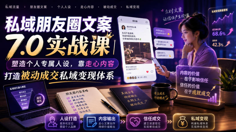 私域朋友圈文案7.0实战课|塑造个人专属人设,靠走心内容打造被动成交私域变现体系-网创项目总站