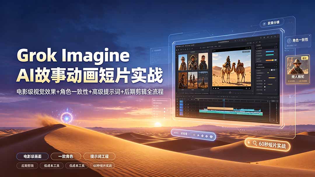 Grok Imagine AI故事动画短片实战:电影级视觉效果+角色一致性+高级提示词+后期剪辑全流程-网创项目总站