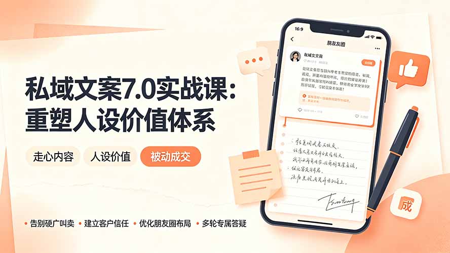 私域文案实战课7.0:重塑人设价值体系|-告别硬广推销×走心内容×自我价值塑造,实现被动成交-网创项目总站