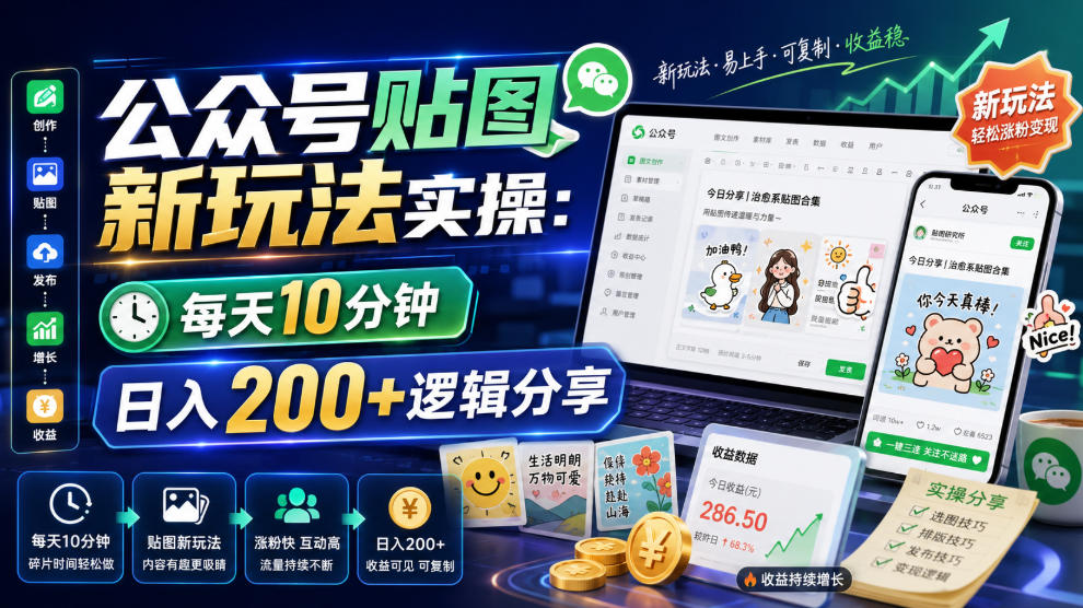 公众号贴图新玩法实操，每天10分钟，日入200+逻辑分享-网创项目总站