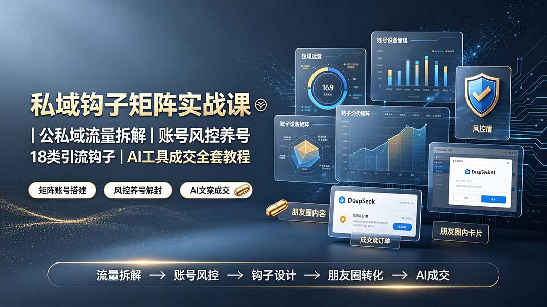 私域钩子矩阵实战课〓公私域流量拆解｜账号风控养号｜18类引流钩子｜AI工具成交全套教程-网创项目总站