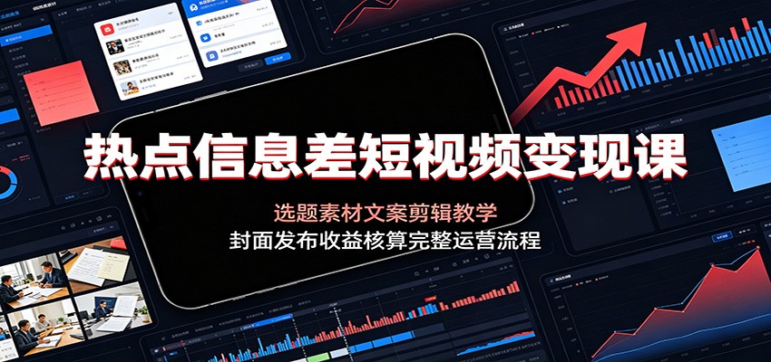 热点信息差短视频变现课：选题素材文案剪辑教学，封面发布收益核算完整运营流程-网创项目总站